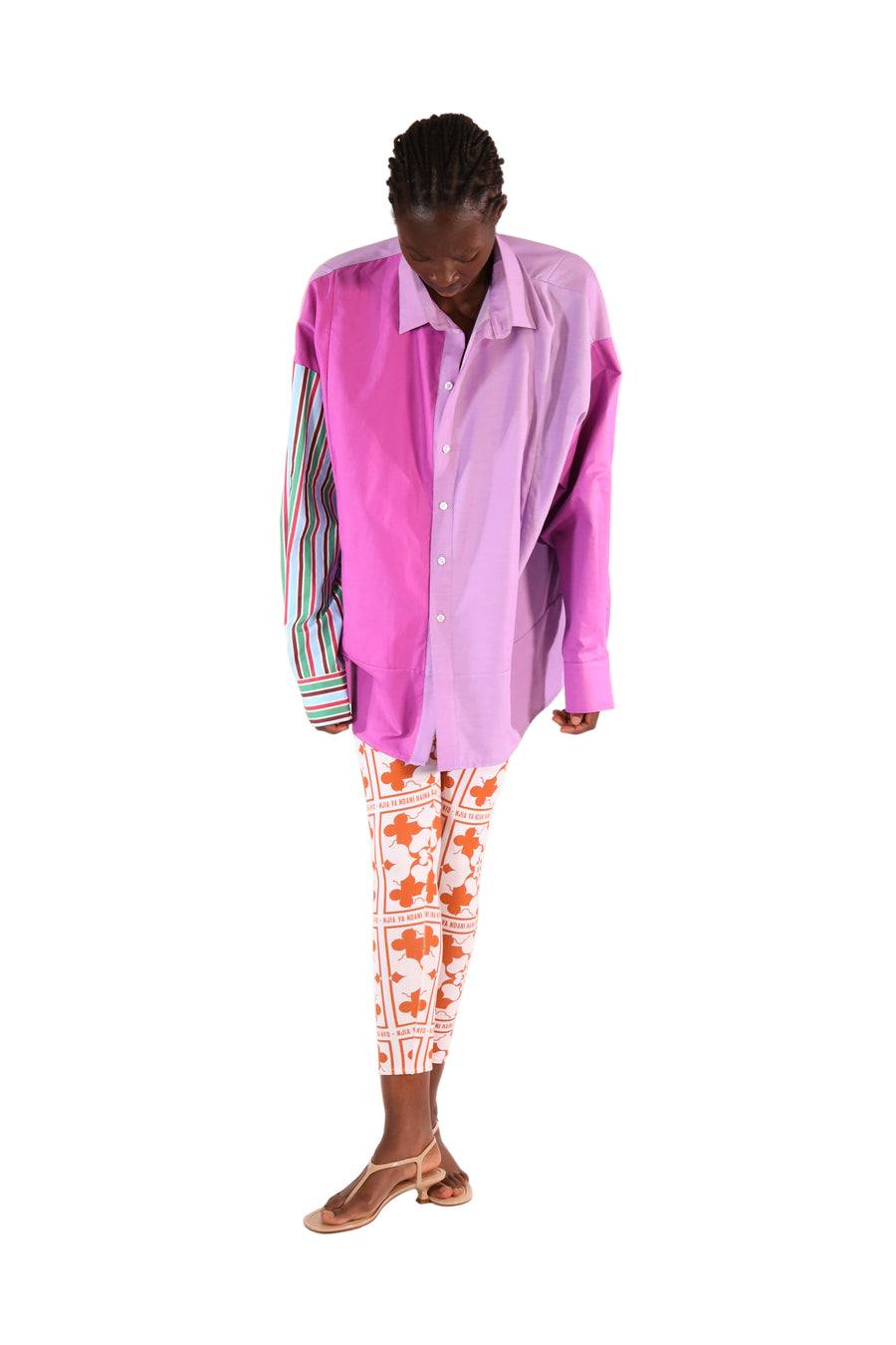 Chemise upcyclée CAMILLE, manche en rayures signature - Sakina M'sa