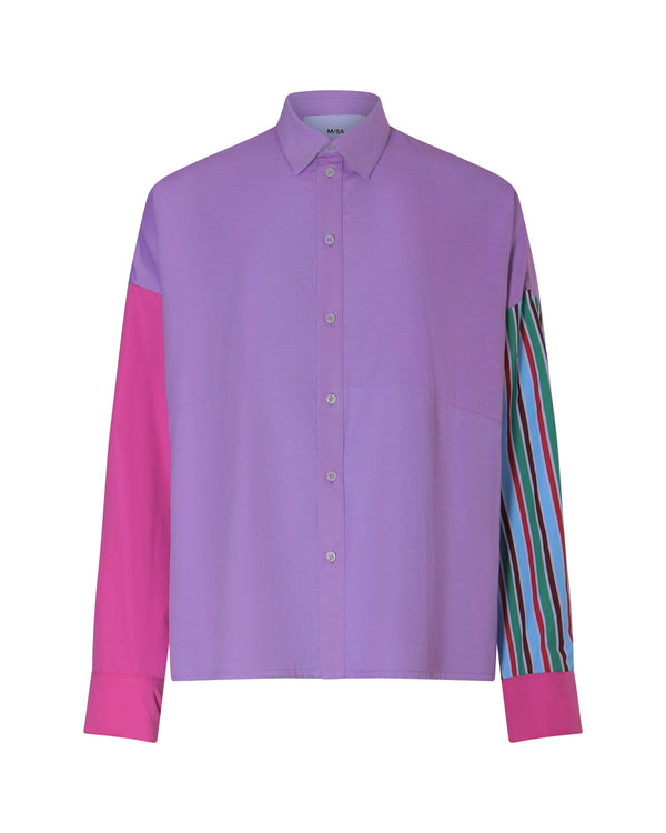Chemise upcyclée CAMILLE, manche en rayures signature - Sakina M'sa
