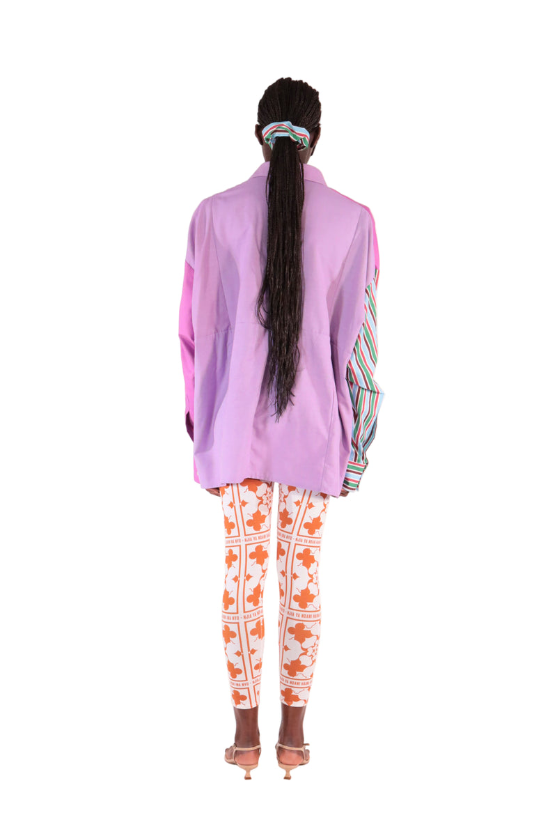 Chemise upcyclée CAMILLE, manche en rayures signature - Sakina M'sa
