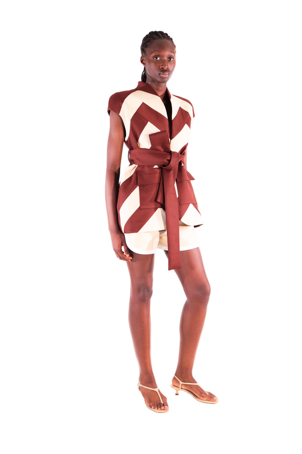 Veste sans manches avec découpes effets chevrons VANILLE - Sakina M'sa