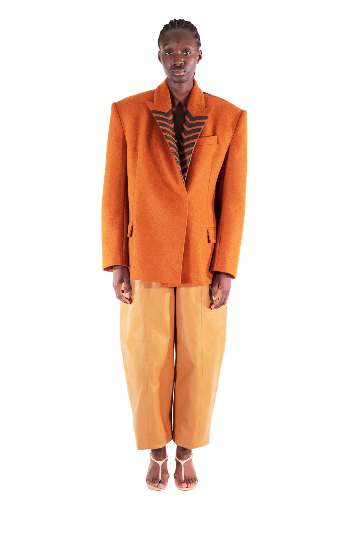 Veste tailleur VALENTINA en feutrine orange - Sakina M'sa