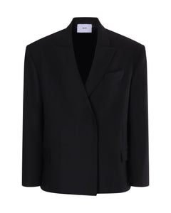 Veste tailleur VALENTINA en laine et soie noire - Sakina M'sa