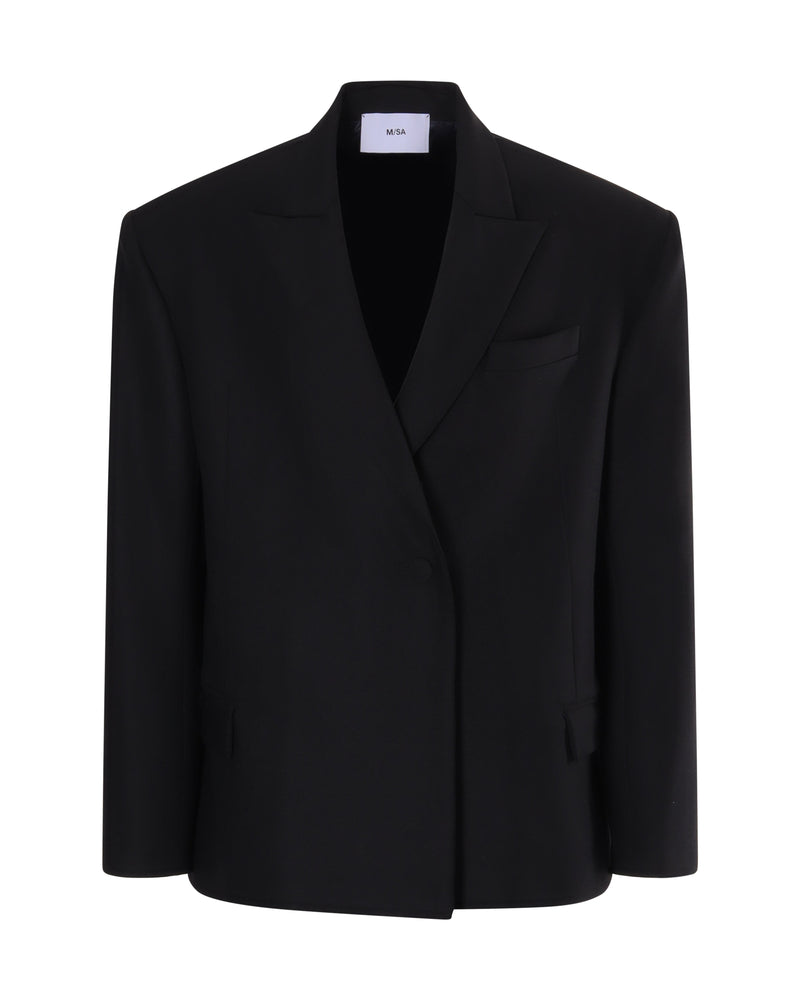 Veste tailleur VALENTINA en laine et soie noire - Sakina M'sa